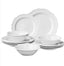 Navaris Scandi Style 12-Piece Porcelain Dinnerware Set for 4 - Dinner Plates, Salad Plates & Cereal Bowls - White - Full Master Case of 1