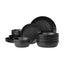 Navaris Linen Artisan 16-Piece Stoneware Dinnerware Set for 4 - Charcoal Black - Full Master Case of 1