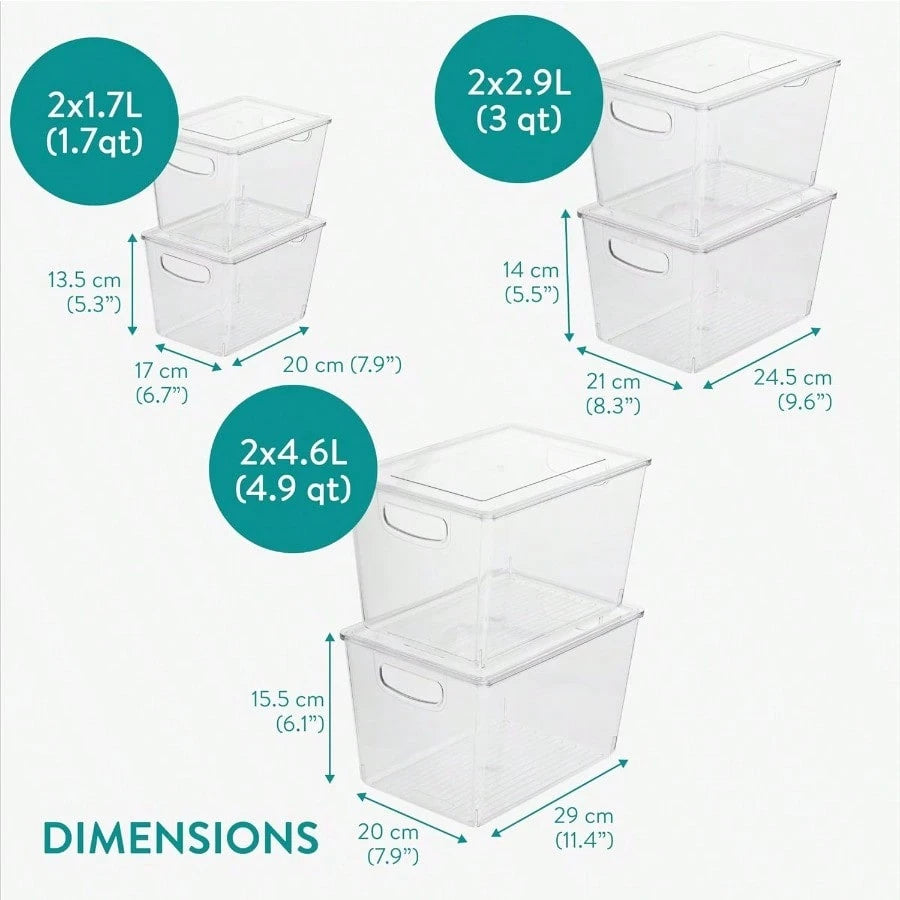 Navaris Fridge Storage Containers with Lids | Stackable Kitchen & Pantry Organizers Set of 6 | Full Master Case of 4