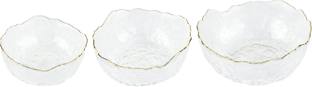 Navaris Glass Serving Bowls Set of 3 with Gold Edge | Tempered Glass Dessert Bowls | Full Master Case of 4