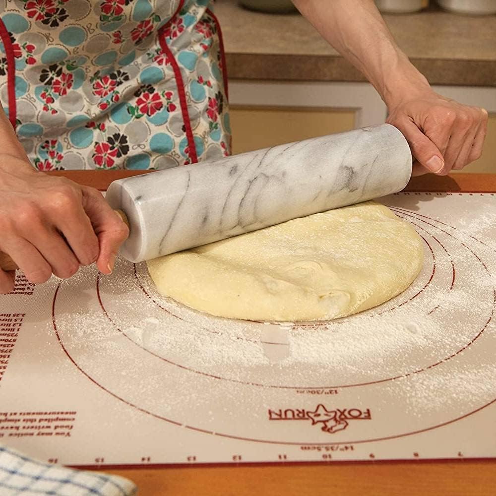Navaris Marble Rolling Pin with Wooden Handles & Stand - White - Full Master Case of 8