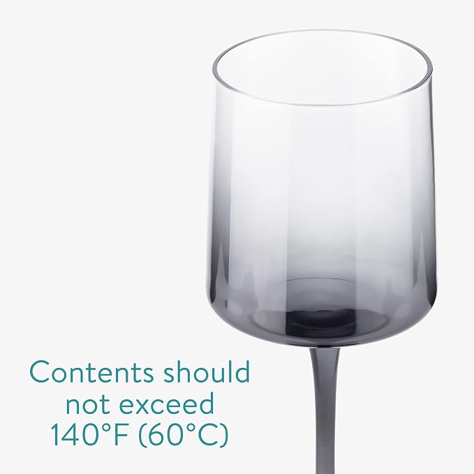 Navaris Gray Square Wine Glasses Set of 4 | 13.5oz Smoke Tinted Stemmed Glasses | Wine, Cocktail & Dessert Glassware | Full Master Case of 4