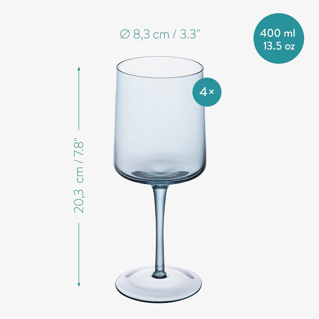 Navaris Blue Square Wine Glasses Set of 4 | 13.5oz Colored Stemmed Glassware | Wine, Cocktails, Beer & Dessert | Full Master Case of 4