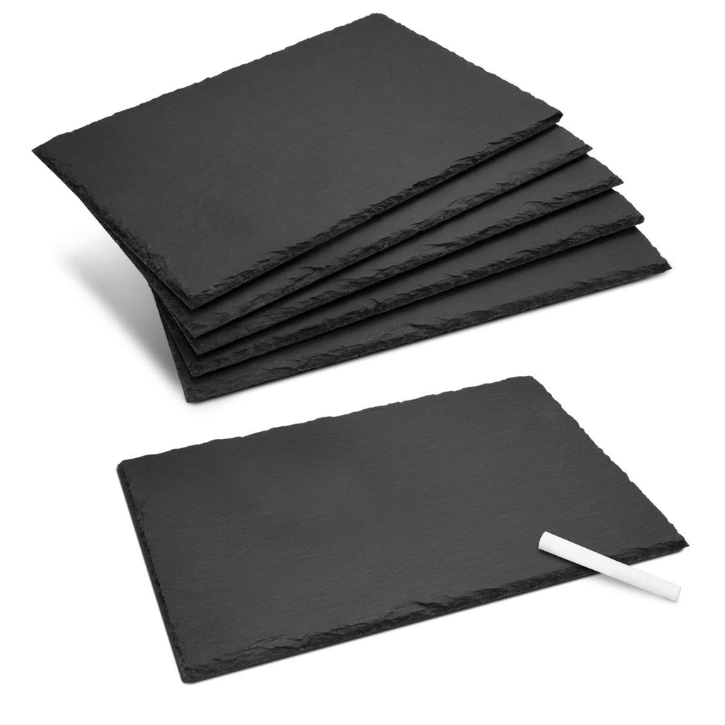 Navaris Natural Slate Serving Plates Set of 6 | 11.8 x 7.8" Rectangular Slate Platters | Includes Chalk | Full Master Case of 1