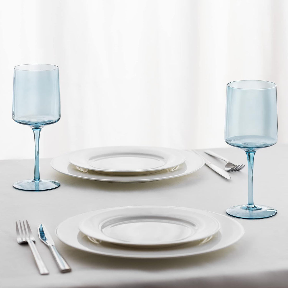 Navaris Blue Square Wine Glasses Set of 4 | 13.5oz Colored Stemmed Glassware | Wine, Cocktails, Beer & Dessert | Full Master Case of 4