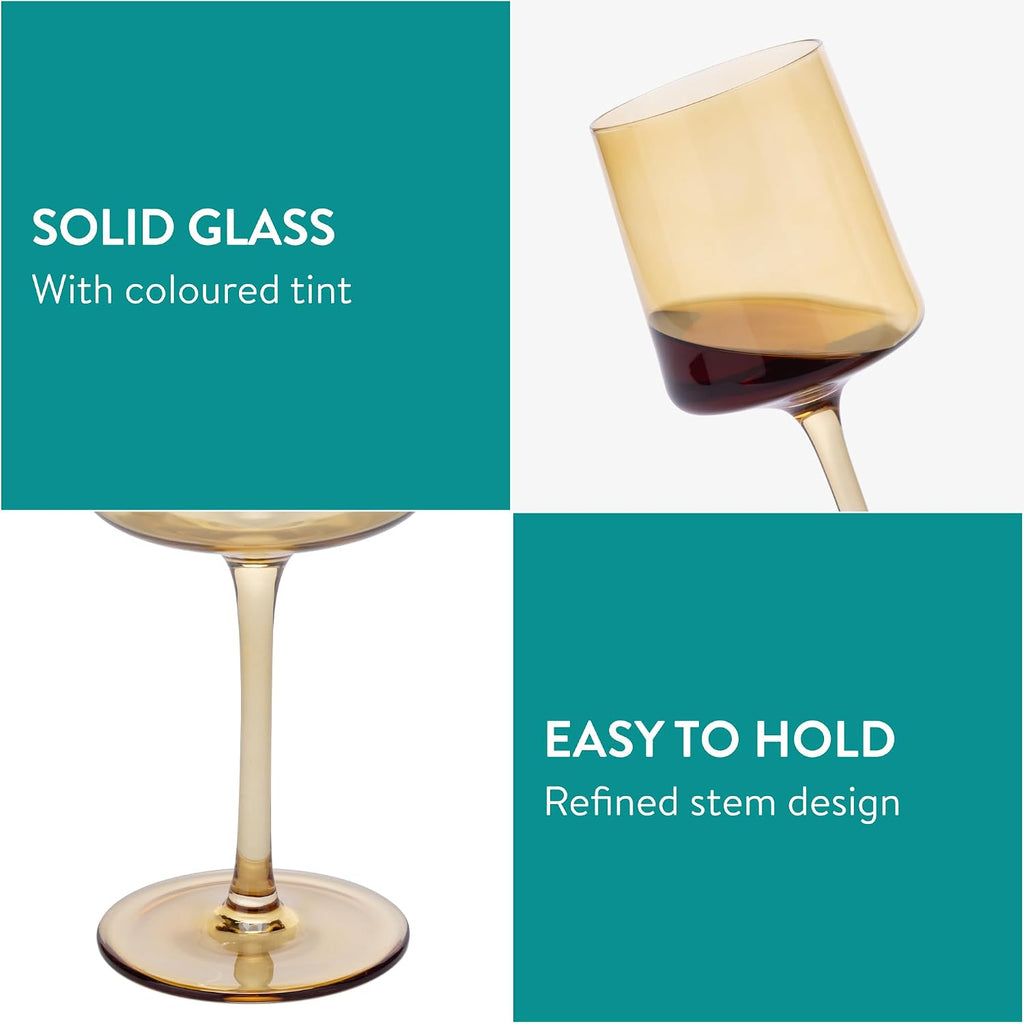 Navaris Amber Tinted Wine Glasses Set of 4 | 13.5oz Stemmed Coloured Glassware | Wine, Cocktail & Dessert Glasses | Full Master Case of 4