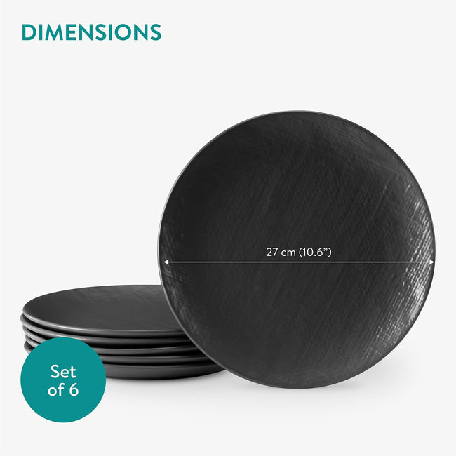Navaris Linen Artisan Dinner Plate Set - 6-Piece Stoneware Plates, 10-5/8" / 27 cm, Charcoal Black - Full Master Case of 3 Main Image