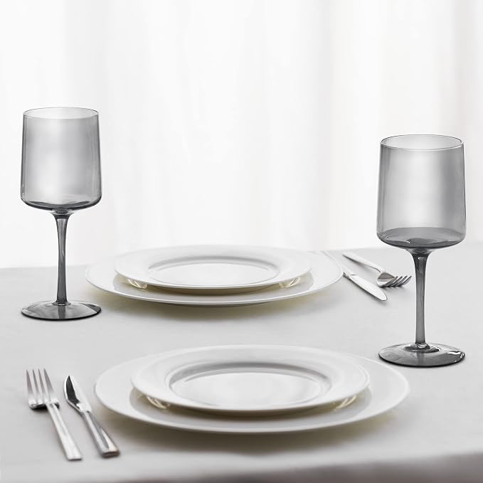 Navaris Gray Square Wine Glasses Set of 4 | 13.5oz Smoke Tinted Stemmed Glasses | Wine, Cocktail & Dessert Glassware | Full Master Case of 4