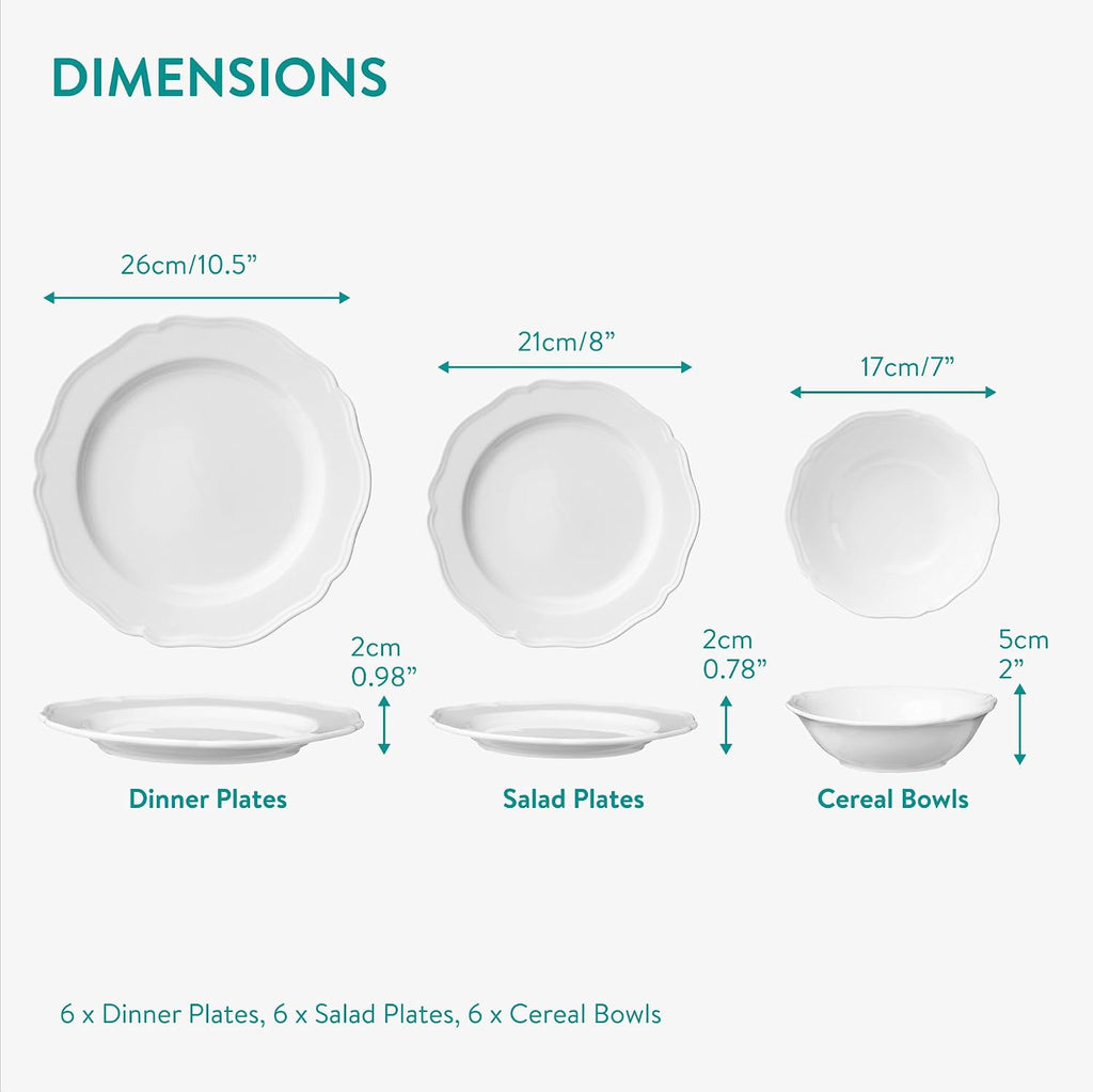 Navaris Scandi Style Porcelain Dinnerware Set - 18-Piece Dinner Set for 6, White - Full Master Case of 1