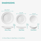 Navaris Scandi Style Porcelain Dinnerware Set - 18-Piece Dinner Set for 6, White - Full Master Case of 1