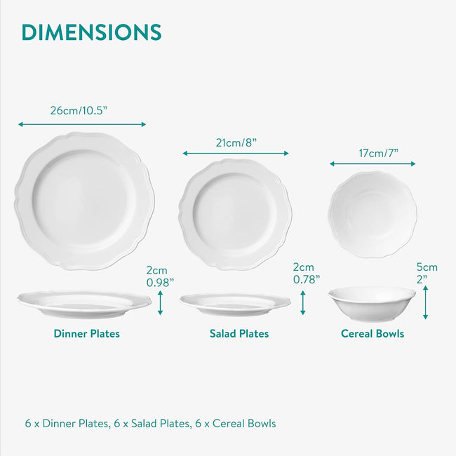 Navaris Scandi Style Porcelain Dinnerware Set - 18-Piece Dinner Set for 6, White - Full Master Case of 1 Main Image