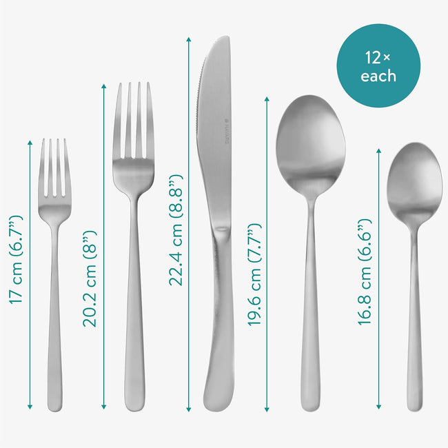 Navaris 60-Piece Silverware Set - 18/0 Stainless Steel Satin Silver Cutlery Set for 12 - Full Master Case of 4 Main Image