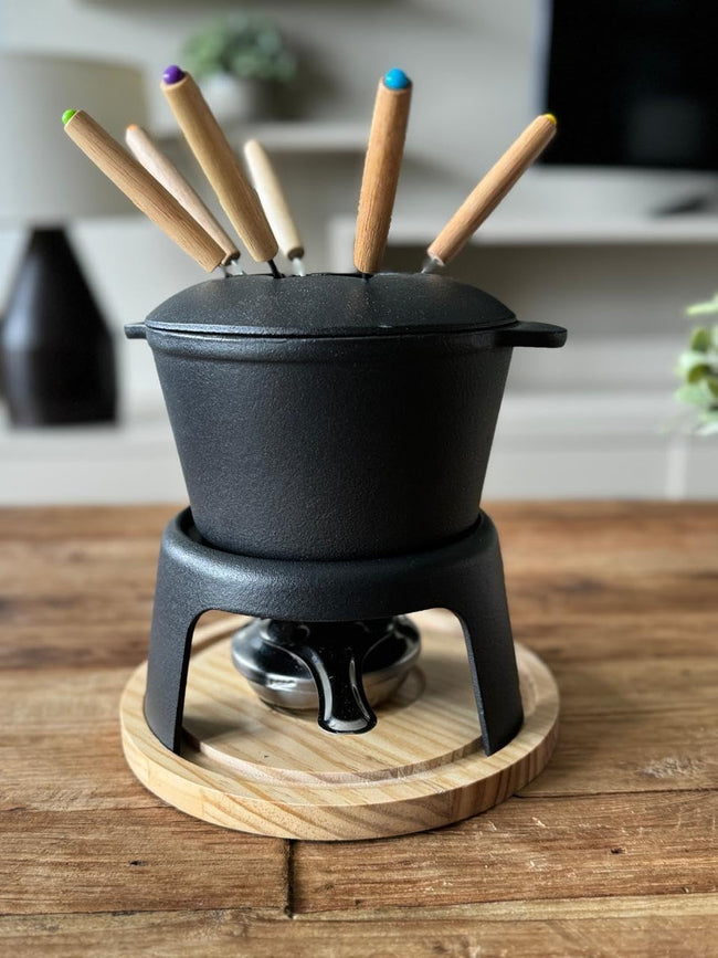 Navaris Cheese Fondue Set for 6 | 2QT Cast Iron Fondue Pot with 6 Color-Coded Forks | Full Master Case of 2 Main Image
