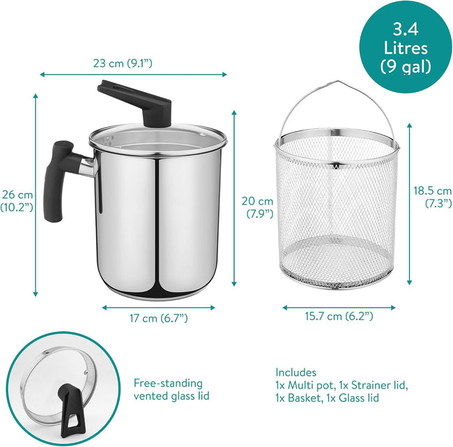 Navaris Stainless Steel Saucepan 3.6QT (3.4L) with Strainer Lid & Fry Basket | Induction Compatible | Full Master Case of 4 Main Image