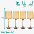 Navaris Amber Tinted Wine Glasses Set of 4 | 13.5oz Stemmed Coloured Glassware | Wine, Cocktail & Dessert Glasses | Full Master Case of 4