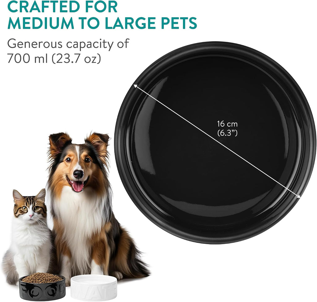 Navaris Ceramic Dog & Pet Bowls Set of 2 | Black & White Water & Food Bowls | Full Master Case of 8