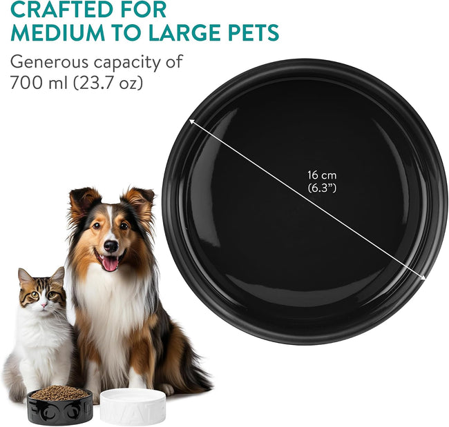Navaris Ceramic Dog & Pet Bowls Set of 2 | Black & White Water & Food Bowls | Full Master Case of 8 Main Image