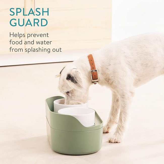 Navaris Pet Feeding Station with 2 Bowls | Elevated Dog & Cat Feeder with Food Storage | Raised Stand | Green | Full Master Case of 6 Main Image