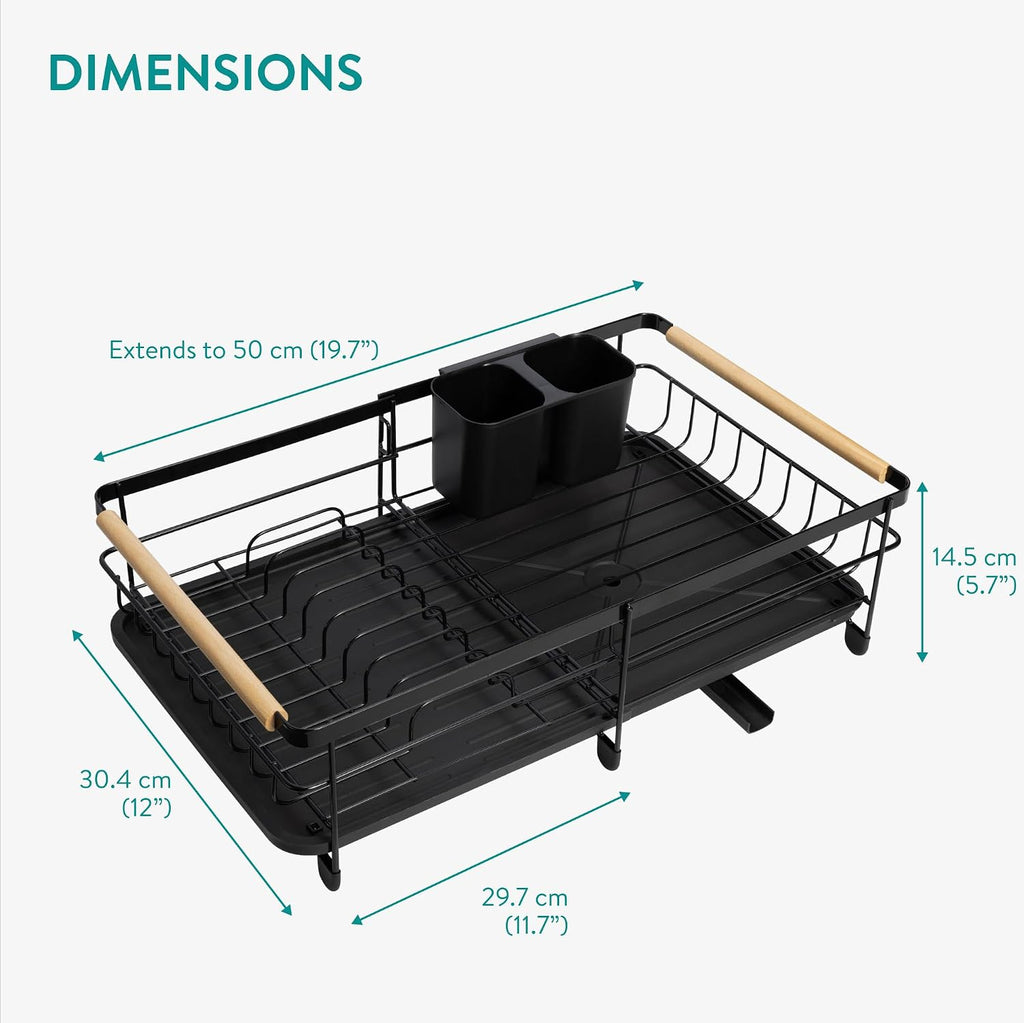 Navaris Expandable Dish Rack with Draining Board, Plate & Cutlery Holder - Black - Full Master Case of 3