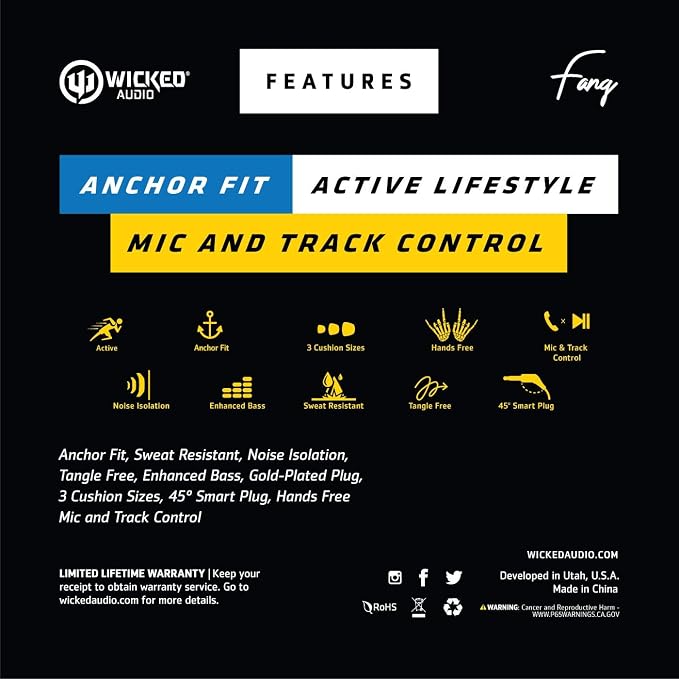 Wicked Audio Fang Anchor Fit Wired Earbuds - Black/Lime - Full Master Case of 60