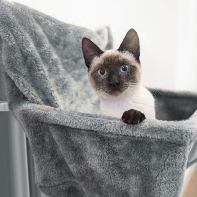 Navaris Cat Radiator Bed | Plush Hanging Hammock with Cushion & Adjustable Metal Frame | 40 x 30 x 15cm | Up to 6kg | Grey | Full Master Case of 10 Main Image
