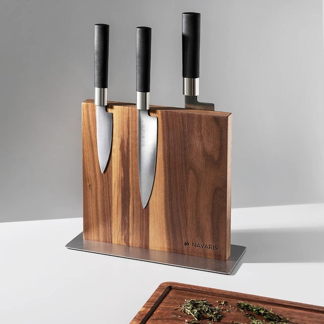 Navaris Magnetic Wooden Knife Block | Acacia Wood Kitchen Knife & Utensil Holder | Full Master Case of 6 Main Image