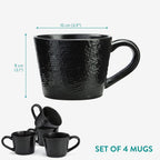 Navaris Linen Artisan Mug Set - 4-Piece Stoneware Coffee Mugs, 11.8 oz / 350 ml, Charcoal Black - Full Master Case of 6