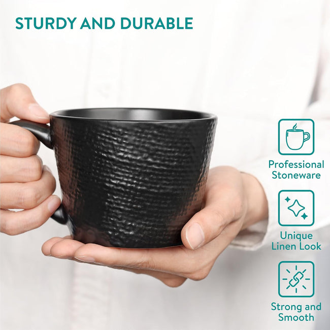 Navaris Linen Artisan Mug Set - 4-Piece Stoneware Coffee Mugs, 11.8 oz / 350 ml, Charcoal Black - Full Master Case of 6 Main Image