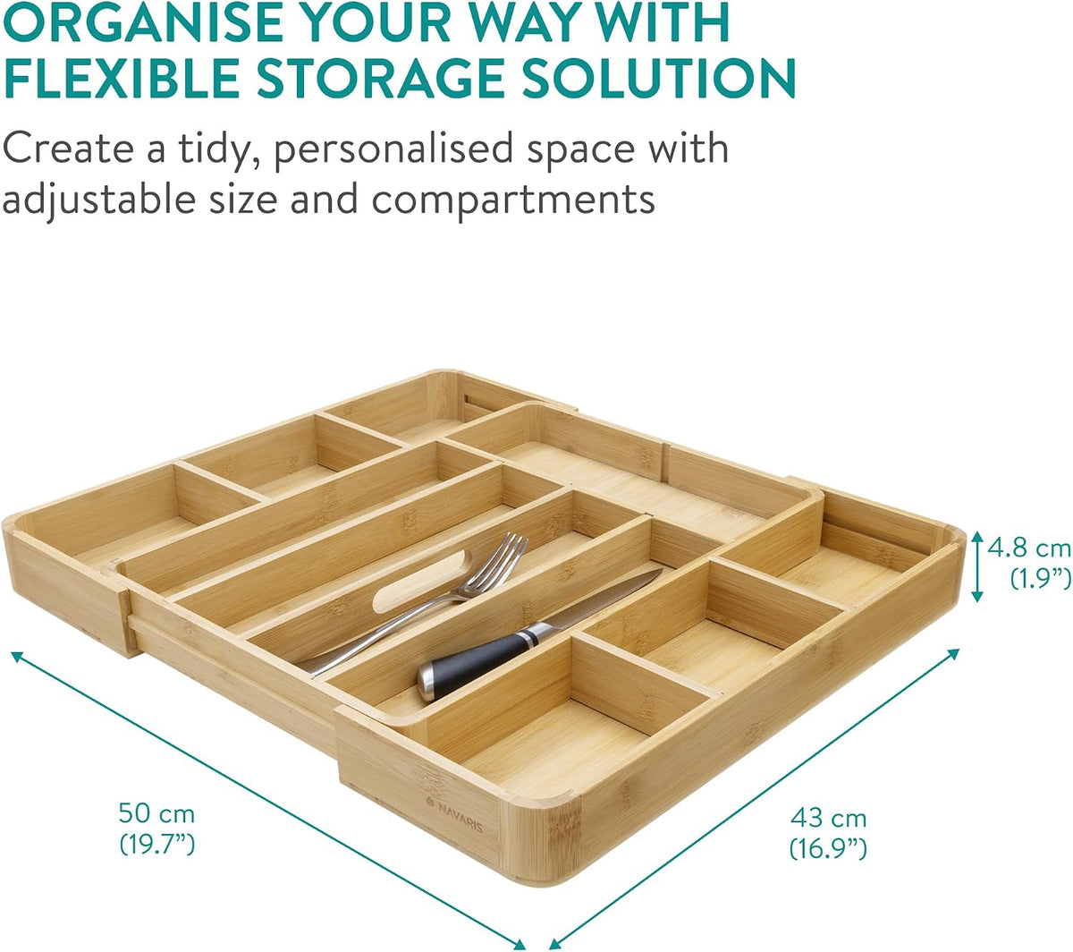 Navaris Bamboo Expandable Kitchen Drawer Organizer - 11-Slot Cutlery & Utensil Tray - Full Master Case of 5