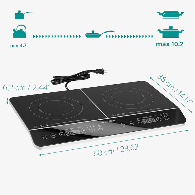 Navaris Double Induction Cooktop 1800W Portable Dual Burner Electric Cooktop | Full Master Case of 2 Main Image