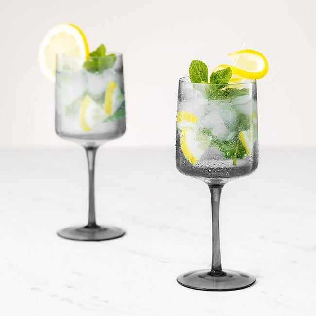 Navaris Gray Square Wine Glasses Set of 4 | 13.5oz Smoke Tinted Stemmed Glasses | Wine, Cocktail & Dessert Glassware | Full Master Case of 4 Main Image