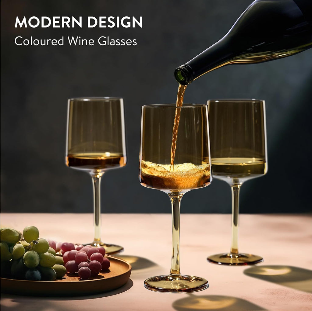 Navaris Amber Tinted Wine Glasses Set of 4 | 13.5oz Stemmed Coloured Glassware | Wine, Cocktail & Dessert Glasses | Full Master Case of 4