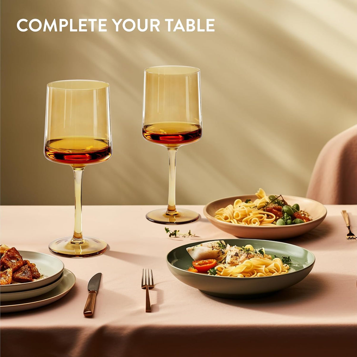 Navaris Amber Tinted Wine Glasses Set of 4 | 13.5oz Stemmed Coloured Glassware | Wine, Cocktail & Dessert Glasses | Full Master Case of 4