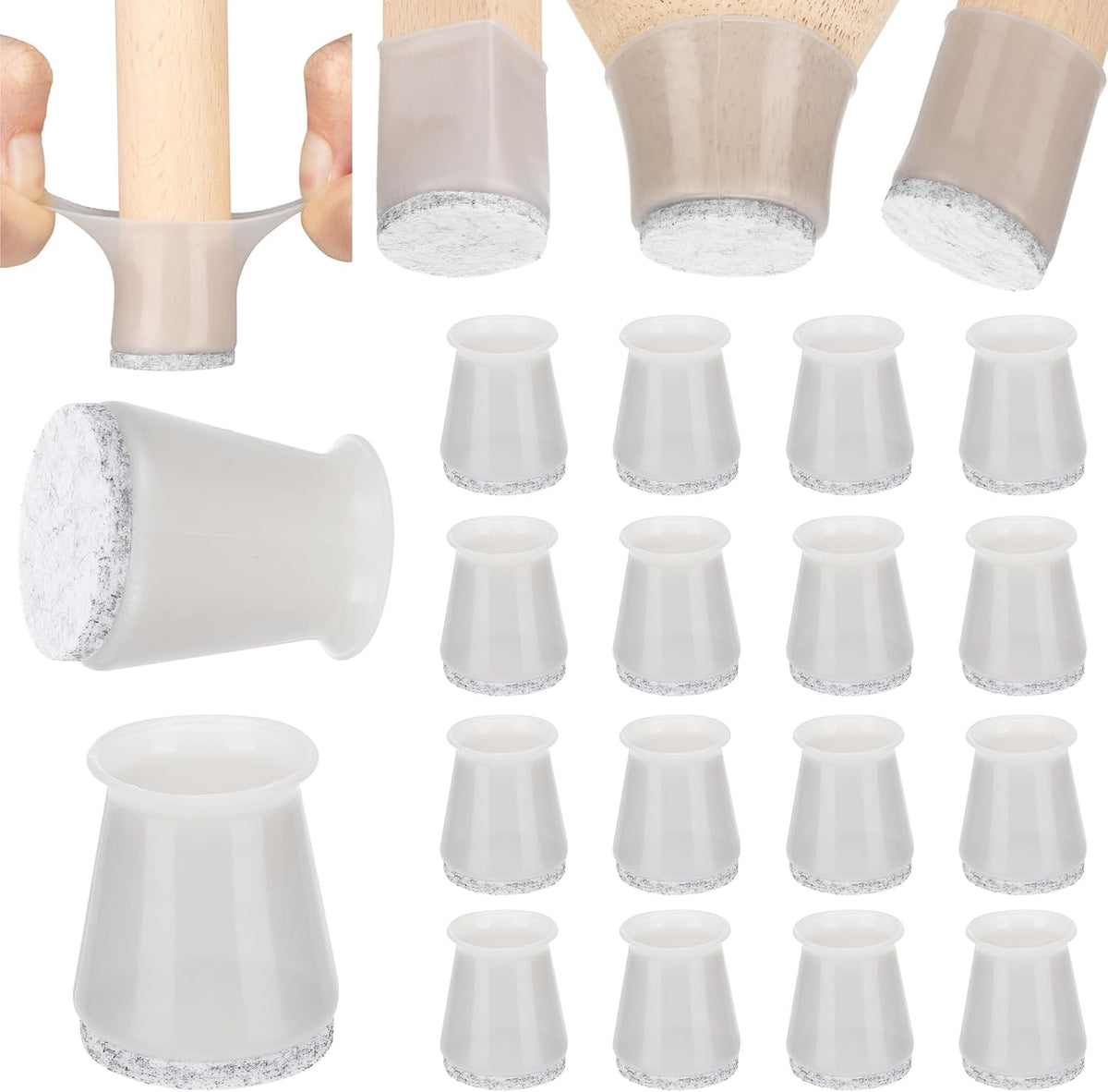 Aneaseit 1-1/8 Inch Chair Leg Floor Protectors – 16-Piece Clear Silicone Chair Leg Caps with Felt Bottom