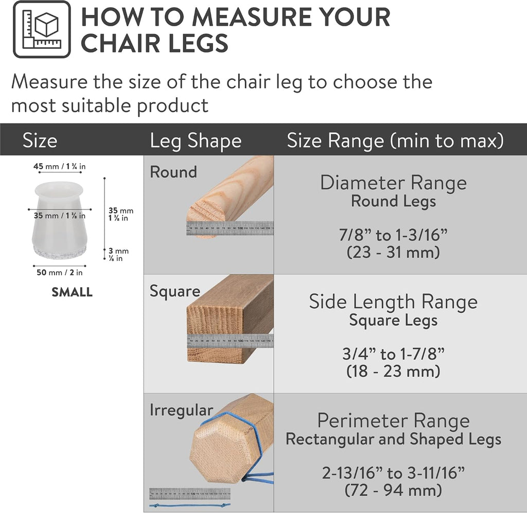 Aneaseit 1-1/8 Inch Chair Leg Floor Protectors – 16-Piece Clear Silicone Chair Leg Caps with Felt Bottom