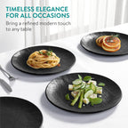 Navaris Linen Artisan Dinner Plate Set - 6-Piece Stoneware Plates, 10-5/8" / 27 cm, Charcoal Black - Full Master Case of 3