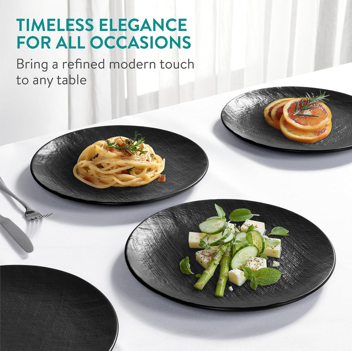 Navaris Linen Artisan Dinner Plate Set - 6-Piece Stoneware Plates, 10-5/8" / 27 cm, Charcoal Black - Full Master Case of 3