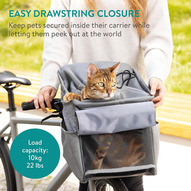 Navaris Pet Carrier for Bike | Bicycle Basket & Backpack for Dogs & Cats | Shoulder Strap | Cycling, Hiking & Travel | Gray | Full Master Case of 10 Main Image