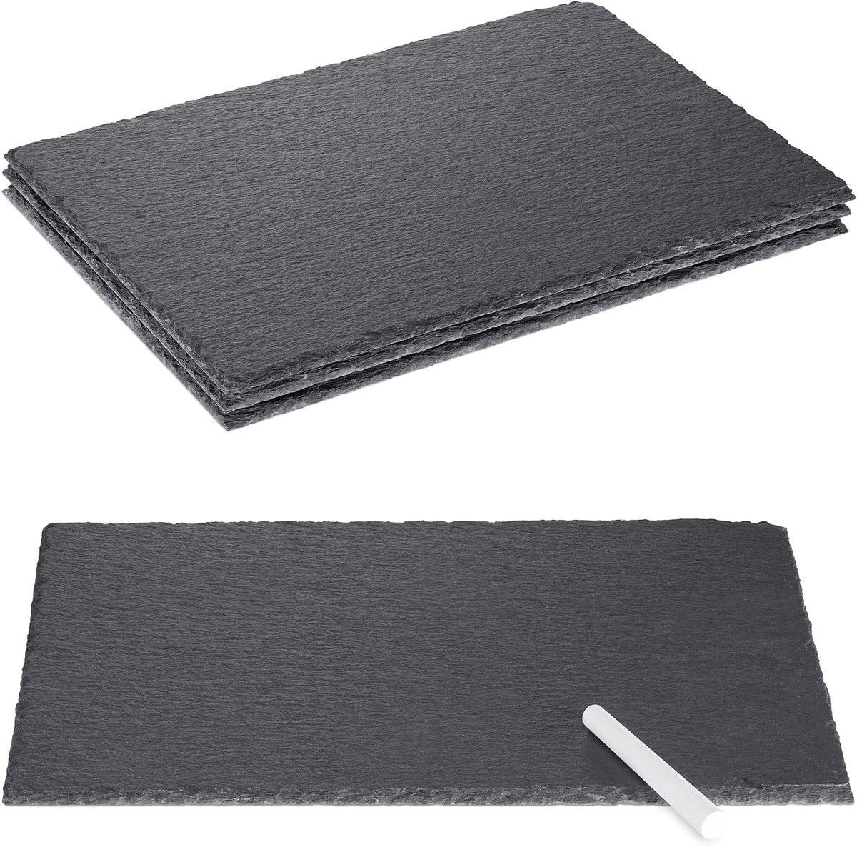 Navaris Natural Slate Serving Plates Set of 4 | 11.8 x 7.8" Rectangular Slate Platters | Includes Chalk | Full Master Case of 1