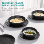Navaris Linen Artisan 16-Piece Stoneware Dinnerware Set for 4 - Charcoal Black - Full Master Case of 1