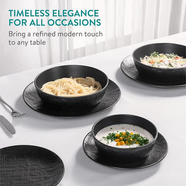 Navaris Linen Artisan 16-Piece Stoneware Dinnerware Set for 4 - Charcoal Black - Full Master Case of 1 Main Image
