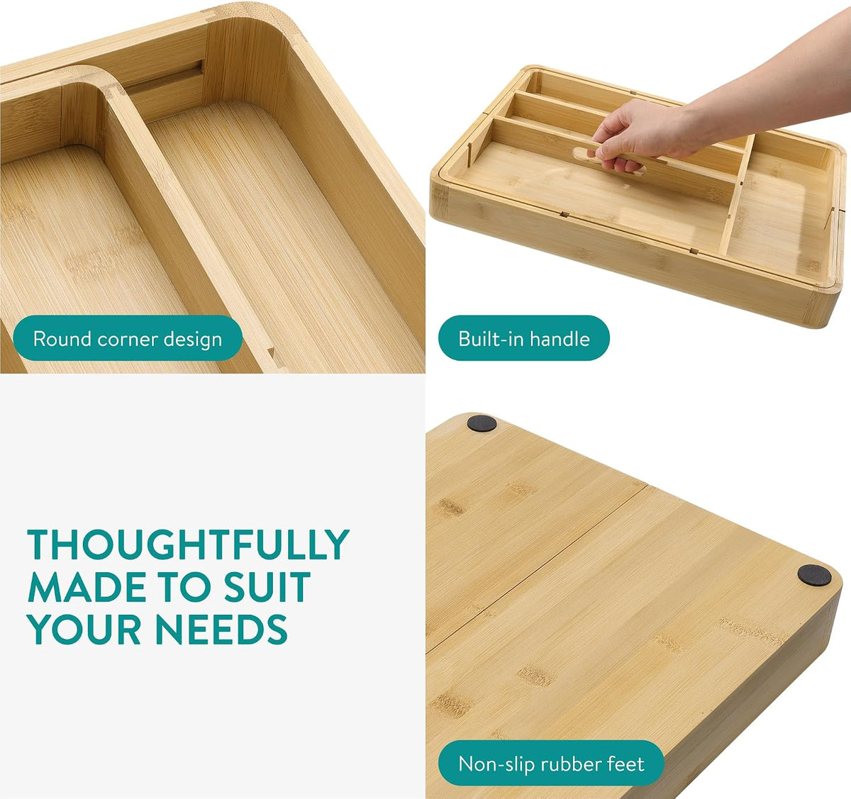 Navaris Bamboo Expandable Kitchen Drawer Organizer - 11-Slot Cutlery & Utensil Tray - Full Master Case of 5