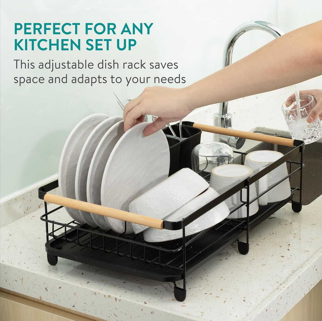 Navaris Expandable Dish Rack with Draining Board, Plate & Cutlery Holder - Black - Full Master Case of 3