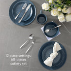 Navaris 60-Piece Silverware Set - 18/0 Stainless Steel Satin Silver Cutlery Set for 12 - Full Master Case of 4