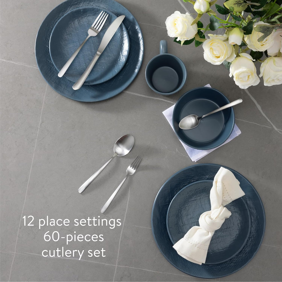 Navaris 60-Piece Silverware Set - 18/0 Stainless Steel Satin Silver Cutlery Set for 12 - Full Master Case of 4