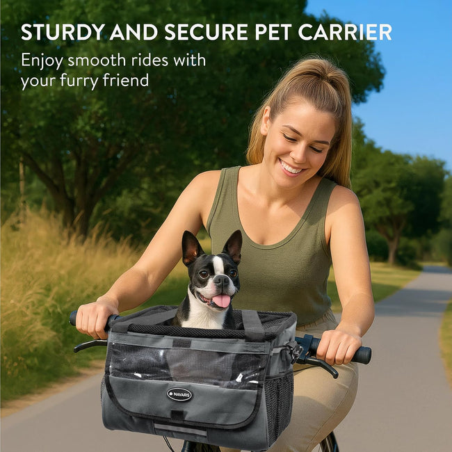 Navaris Pet Carrier for Bikes | Bike Basket Dog Carrier with Drawstring & Secure Locks | Small & Medium Dogs up to 22lbs | Grey | Full Master Case of 8 Main Image