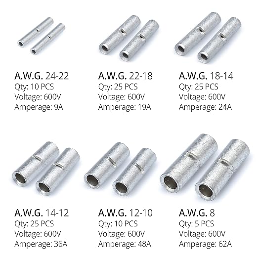 Wirefy 200-Piece Non-Insulated Butt Connectors Kit | Uninsulated Crimp Wire Splice Connectors | 24-8 AWG | Full Master Case of 80 Main Image