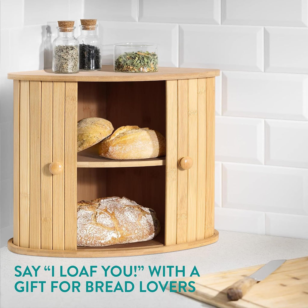 Navaris Wooden Bread Box with Sliding Doors - Farmhouse Corner Kitchen Counter Bread Storage, 30 x 30 x 31 cm - Full Master Case of 4