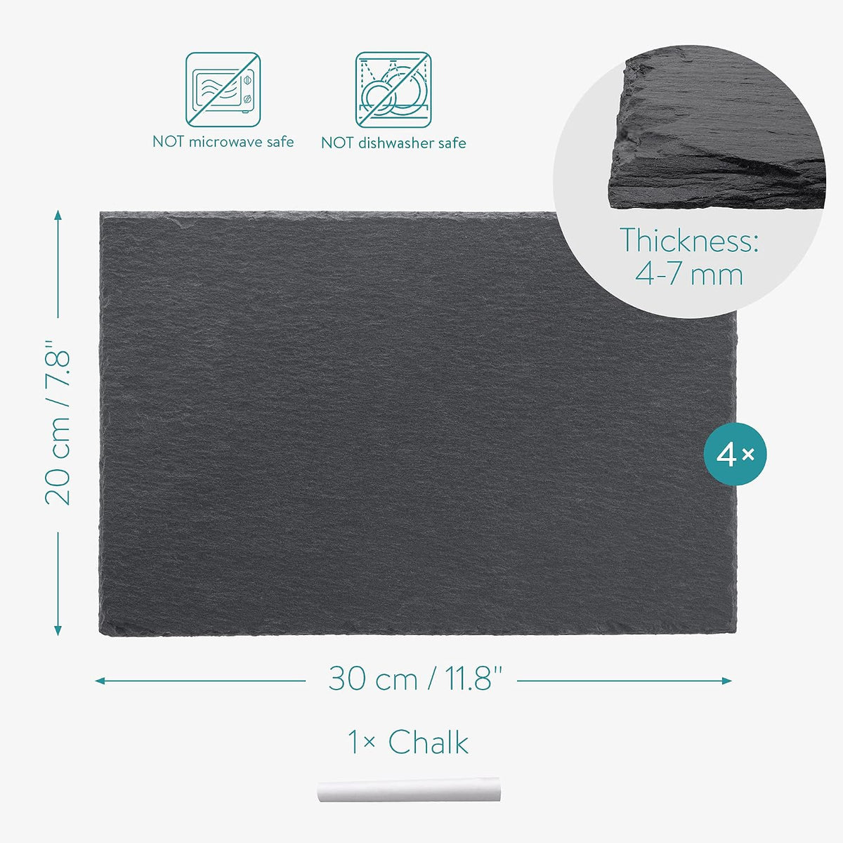 Navaris Natural Slate Serving Plates Set of 4 | 11.8 x 7.8" Rectangular Slate Platters | Includes Chalk | Full Master Case of 1