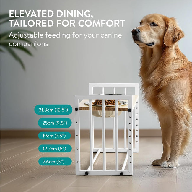 Navaris Height Adjustable Dog Bowl Feeder | Raised Stand with 2 Stainless Steel Bowls | Medium & Large Dogs | Full Master Case of 3 Main Image